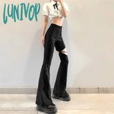 Lunivop Black Mysterious Sexy Slim Fit All-Match Classic Commuter Street Travel Hollow Out Vibrant